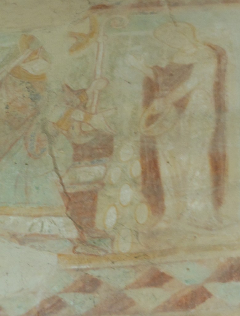 C13th Wall Painting Showing St Swithun & the Woman dropping her eggs on East Bridge Winchester