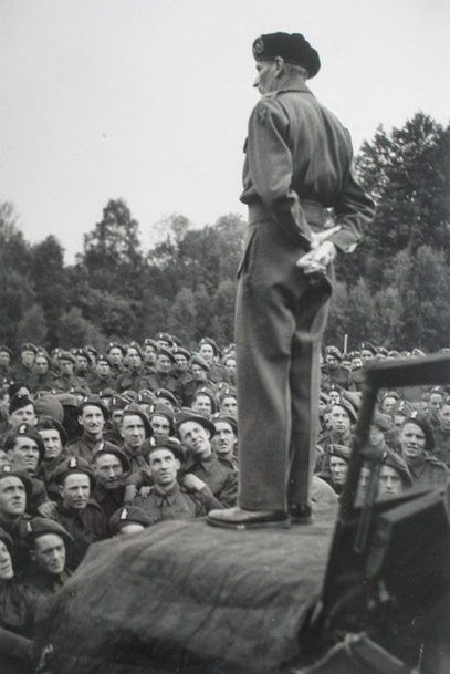Field Marshall Montgomery addresses troops of 2nd Battalion Royal Ulster Rifles at Droxford
