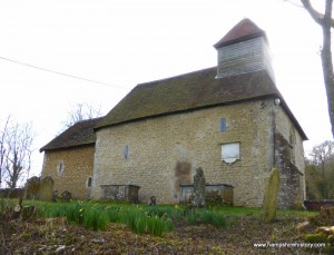 North side of Chilcomb church showing earlier blocked up doorway