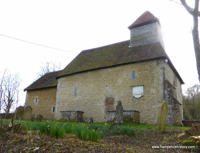 North side of Chilcomb church showing earlier blocked up doorway